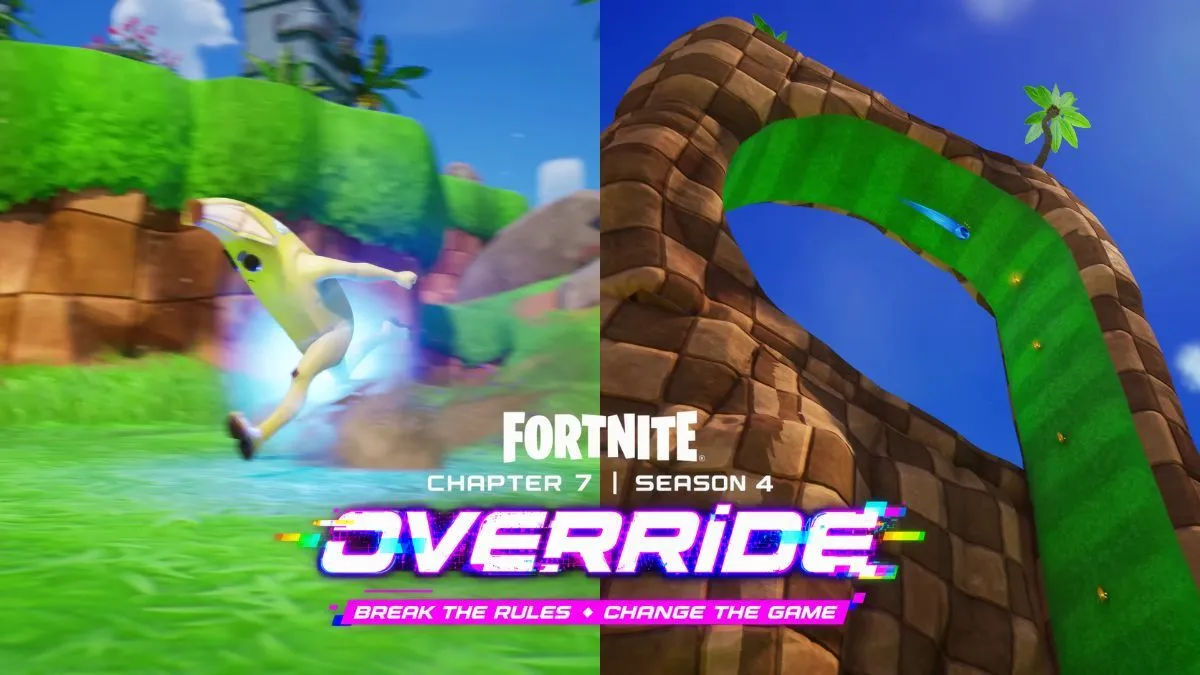 Peely using Sonic Mythic and running in Fortnite