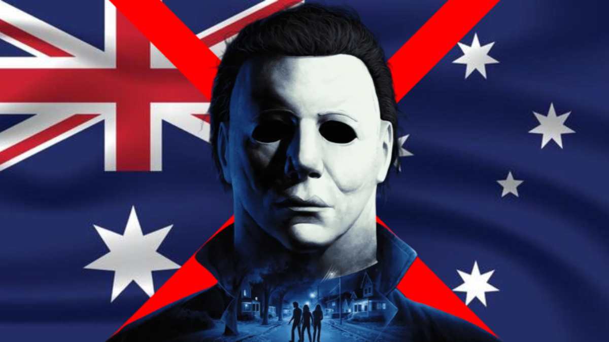 Michael Myers from Halloween: The Game at the top, with a red cross behind him along with the Australian flag.