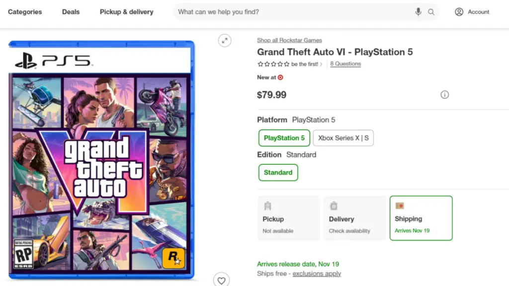 GTA 6 in vendita su Target al prezzo scontato di $63,99