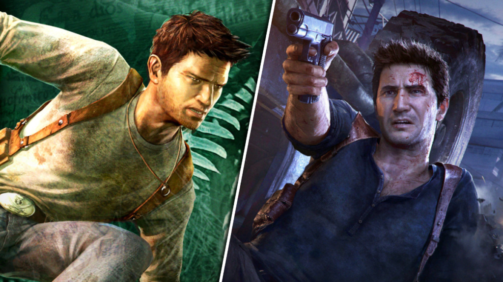 Nathan Drake valuting over in Uncharted: Drake