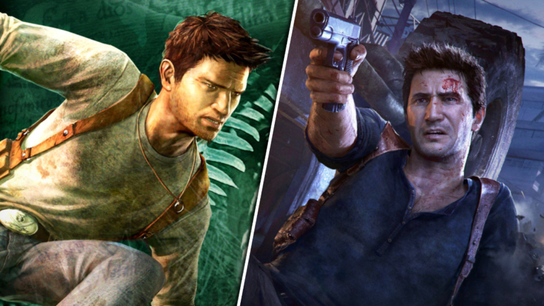 Nathan Drake valuting over in Uncharted: Drake