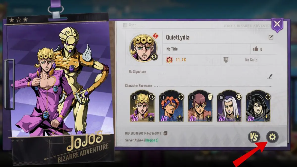 Menu impostazioni di JoJo's Bizarre Adventure Golden Spirit