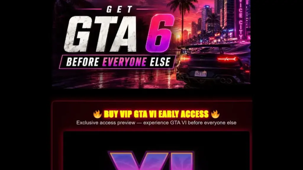 Schermata di un sito che proclama l'accesso anticipato a GTA 6