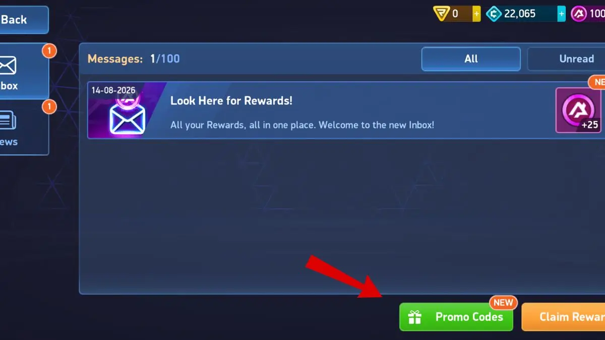 Schermata di inserimento del codice promozionale in Mech Arena