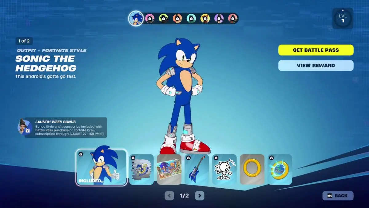 Outfit Sonic e relative varianti nell'Override Pass