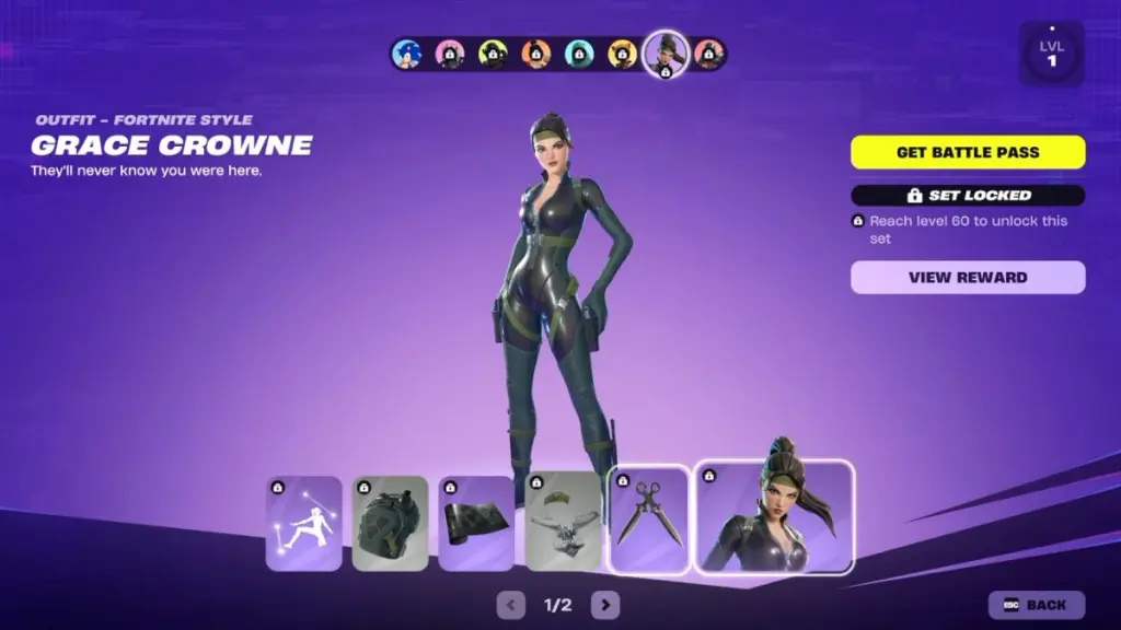 Grace Crowne con outfit e arma