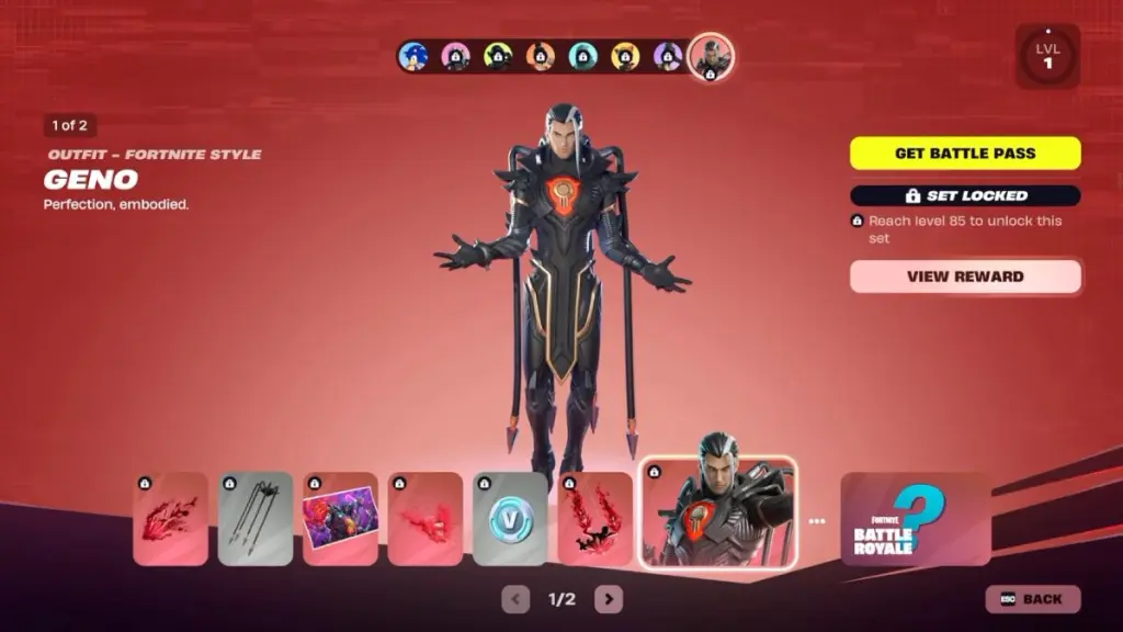 Set Geno con outfit futuristico