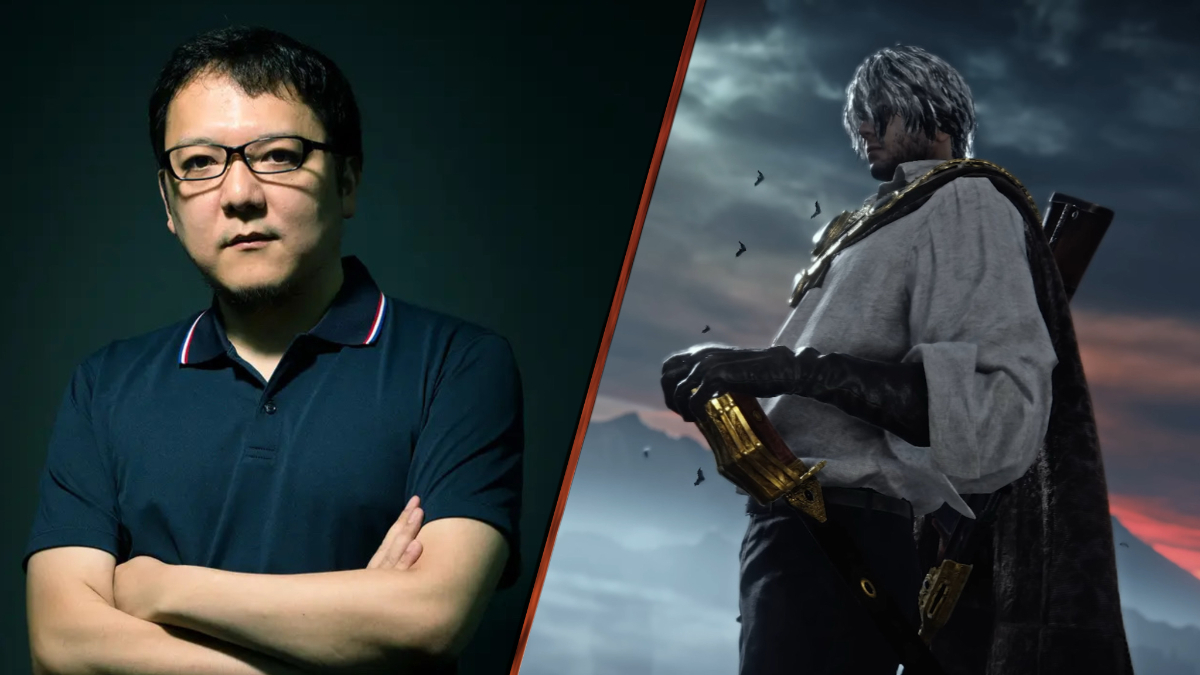 Hidetaka Miyazaki on the TIME cover (left), Walter from The Duskbloods trailer (right).