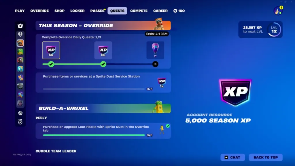 Esempio di quest Override nella stagione 4 di Fortnite