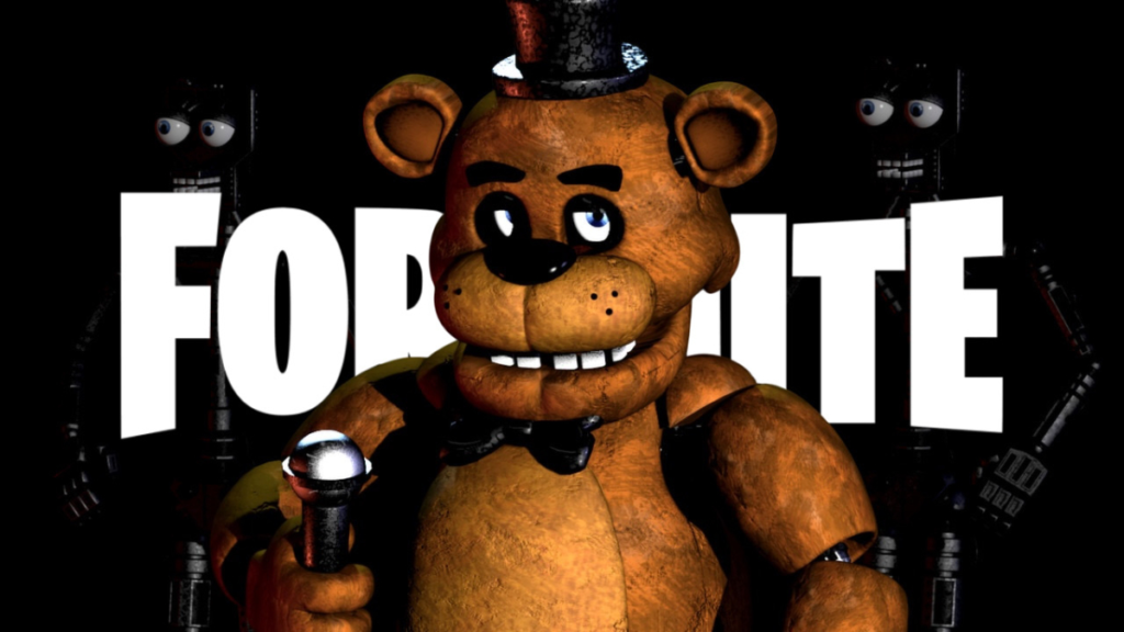 Freddy with a mic in a promo art from the first Five Nights at Freddy