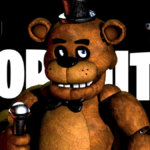 Freddy with a mic in a promo art from the first Five Nights at Freddy