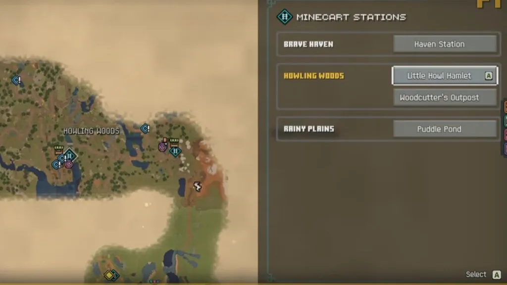 Mappa dell’Overworld in Minecraft Dungeons 2 con fast travel