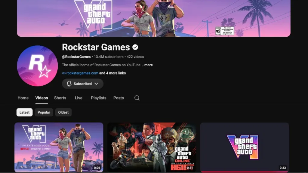 Canale YouTube di Rockstar Games