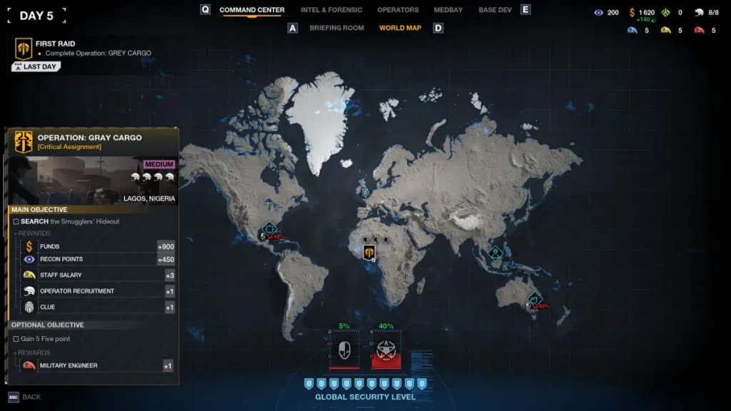 Base operativa e mappa mondiale di Rainbow 6 Tactics