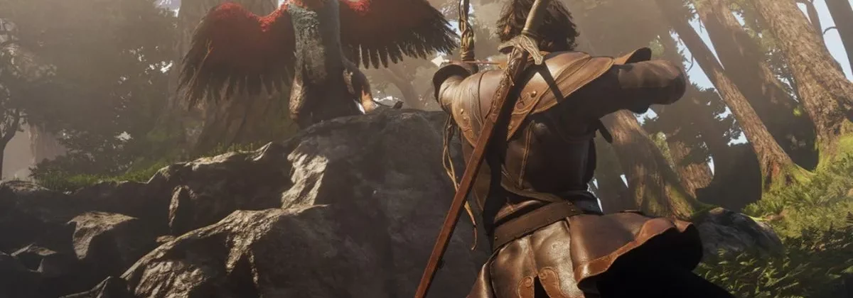 Character fighting monster with bow and arrow