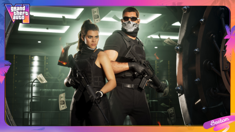 GTA 6 new screenshot featuring Lucia and Jason wearing tactical gear during a heist.