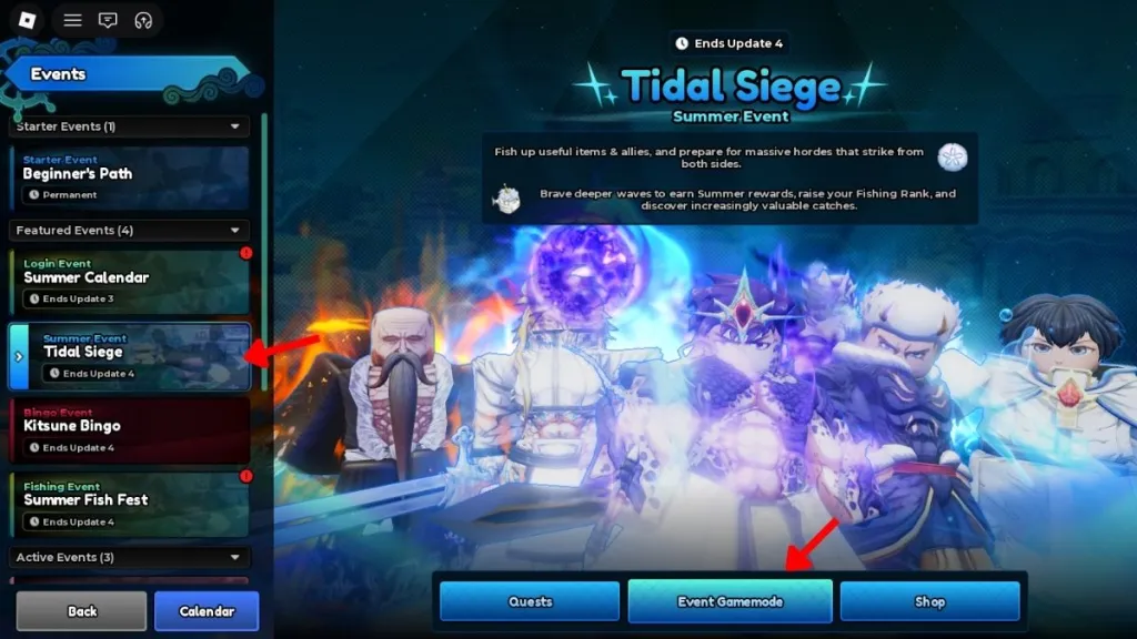 Navigazione nella pagina degli eventi per avviare Tidal Siege