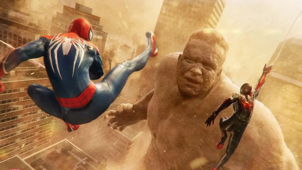Scontro contro il boss Sandman in Spider‑Man 2, dimostra la somiglianza nell'approccio al combattimento