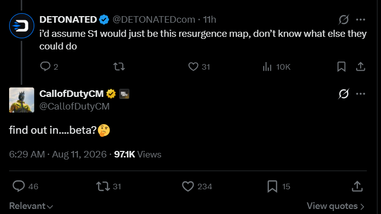 Screenshot del teaser della nuova mappa Warzone ‘Zodiac’ su X da Call of Duty