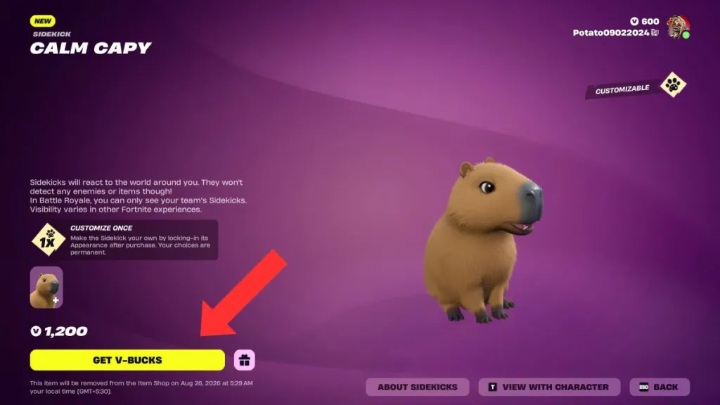Calm Capy nel negozio di oggetti di Fortnite
