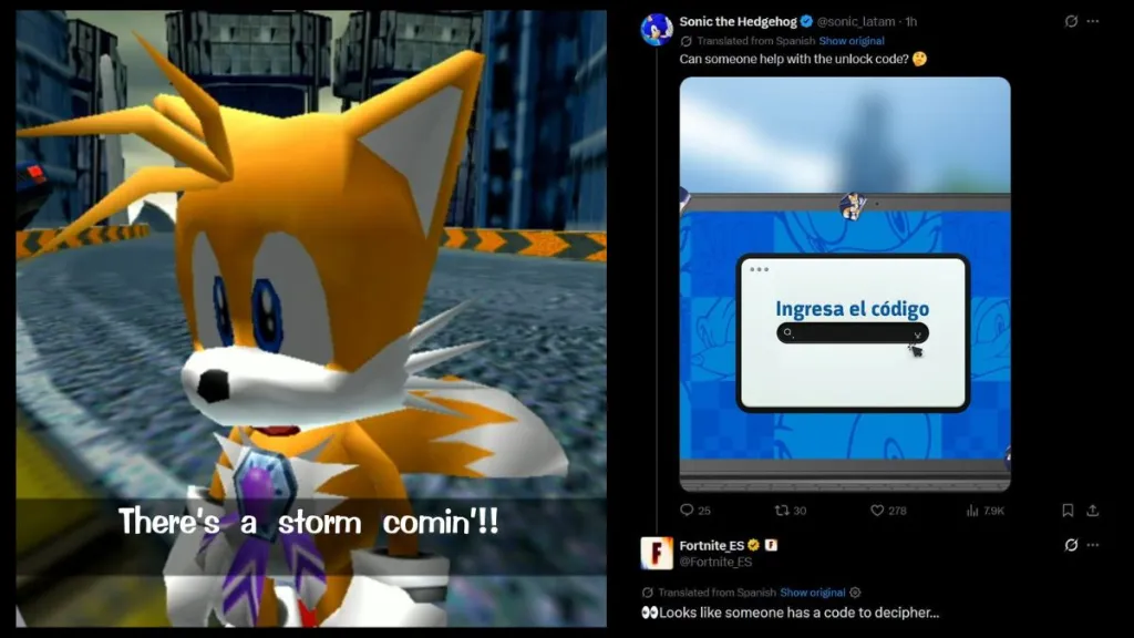 Teaser di Tails per Fortnite, post su Sonic LATAM
