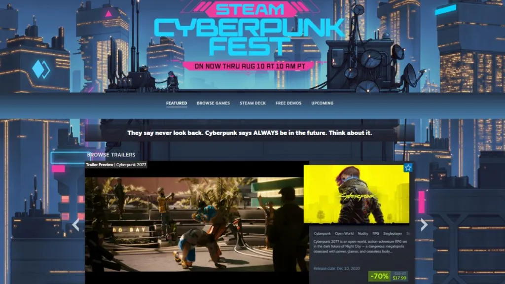 Offerta Cyberpunk 2077 allo sconto più basso su Steam durante la Cyberpunk Fest