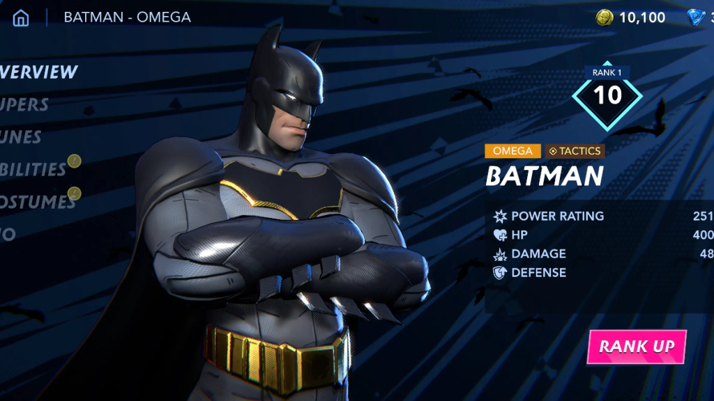 Screenshot del Server Slam di DCKO con Batman nella lobby del gioco