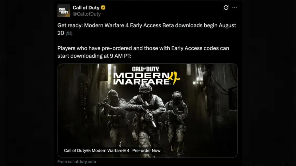 Data di inizio Accesso Anticipato e Beta Aperta di Call of Duty: Modern Warfare 4