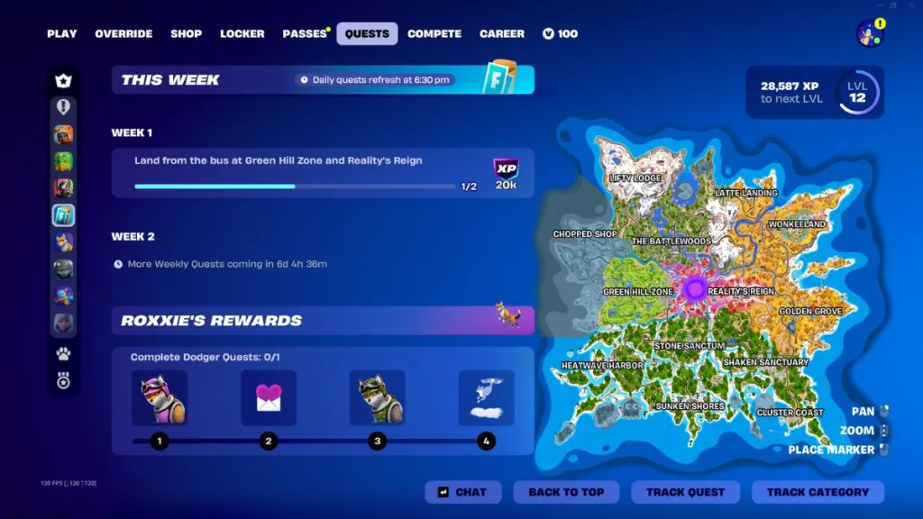 Schermata delle quest settimanali di Fortnite Chapter 7 Season 4