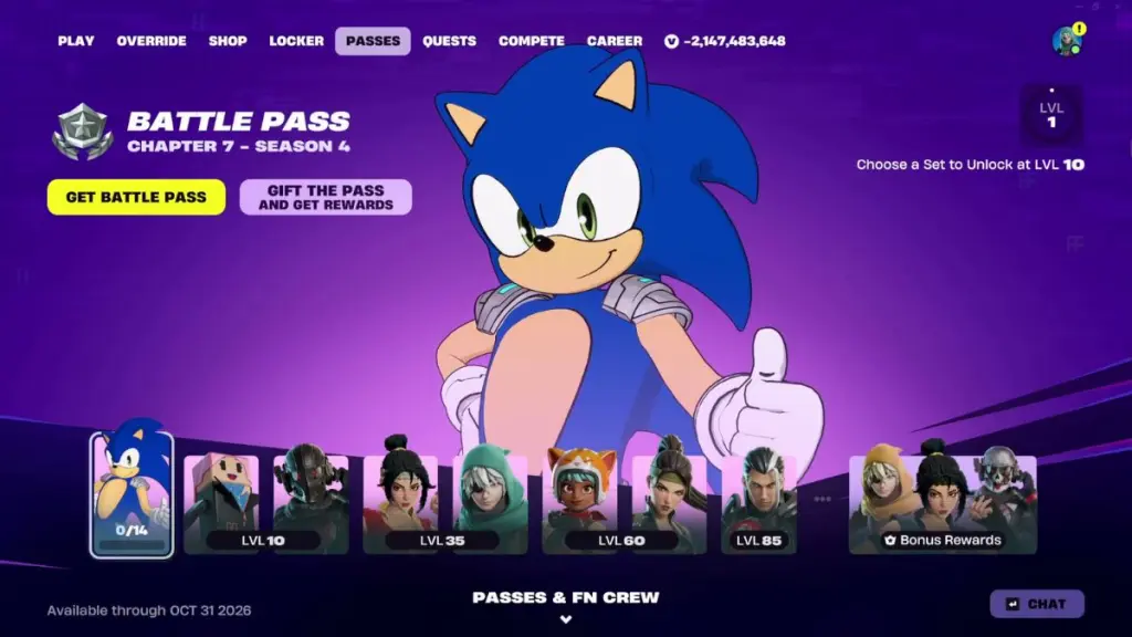 Schermata di acquisto dell'Override Pass in Fortnite