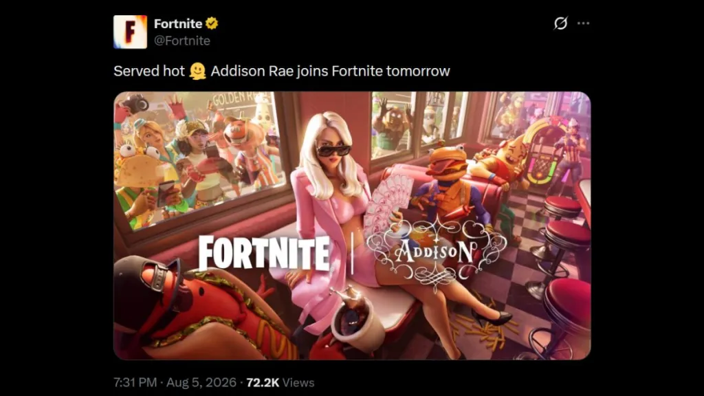 teaser della skin Addison Rae per Fortnite