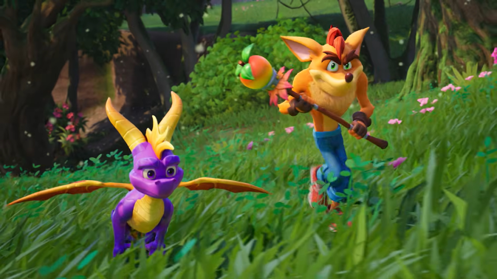 Crash e Spyro corrono insieme nella mappa di Fortnite Chapter 7 Stagione 4