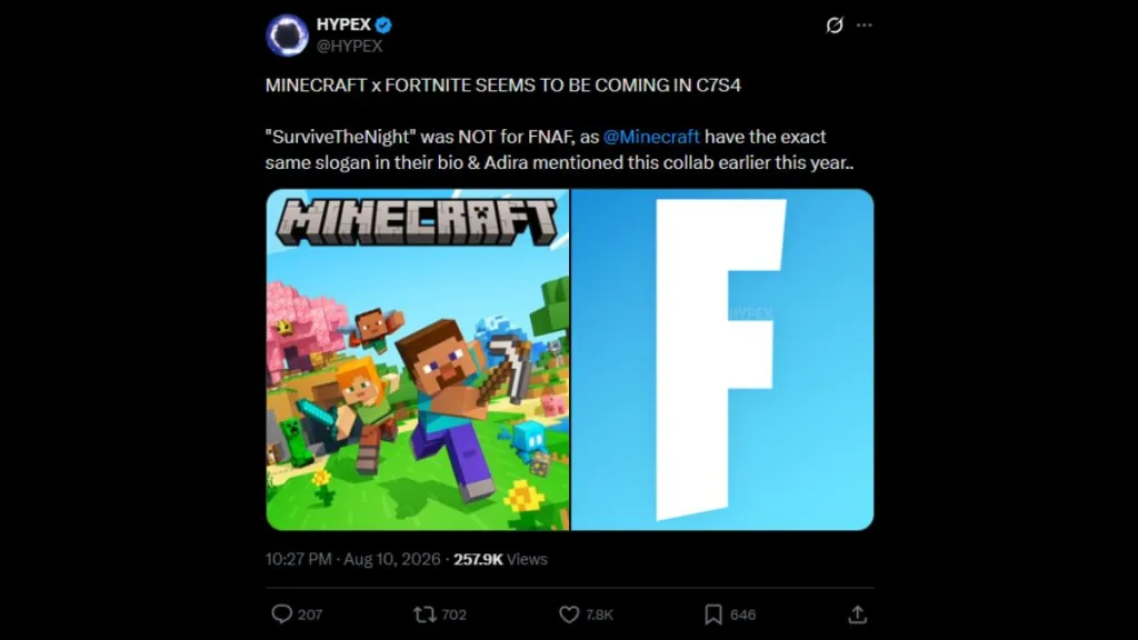 Teaser del possibile crossover Fortnite Minecraft su Discord