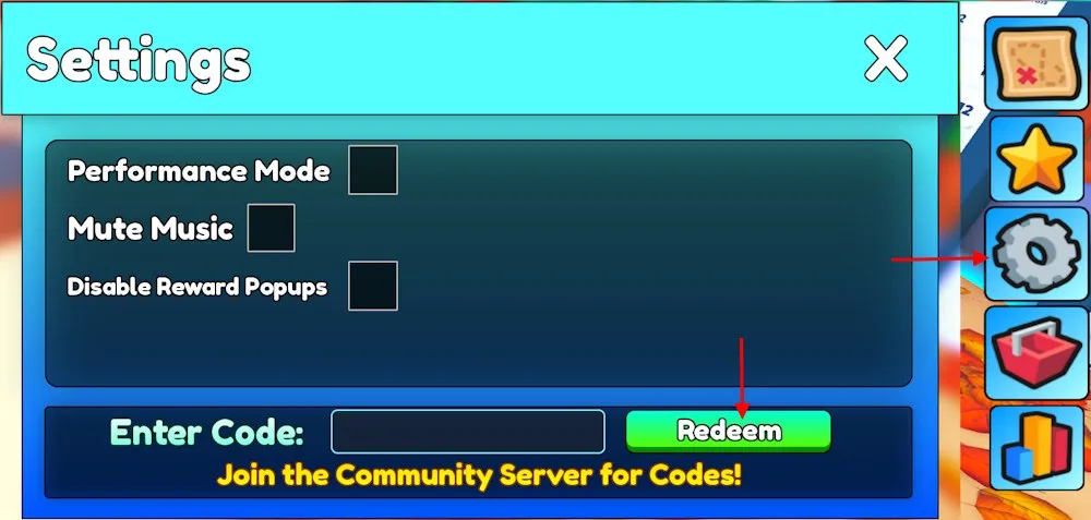 Schermata di istruzioni per riscattare i codici di Garden Cleaner Evolution su Roblox