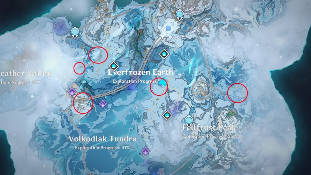 Mappa delle zone di Snowball Flower su Snezhnaya