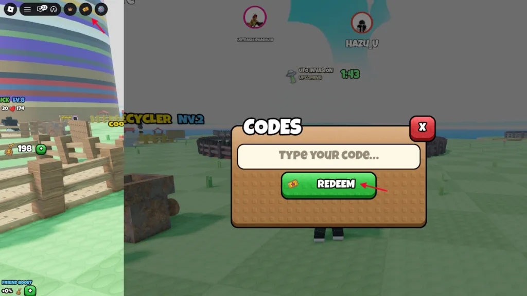 Schermata di riscossione dei codici in Grow a Chicken Fighter