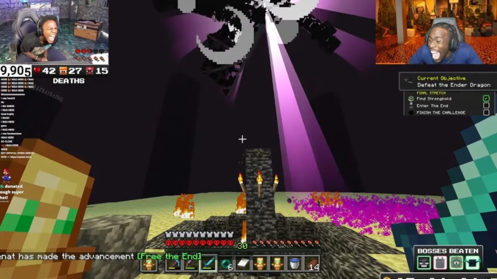IShowSpeed e Kai Cenat sconfiggono l'Ender Dragon in Minecraft Hardcore
