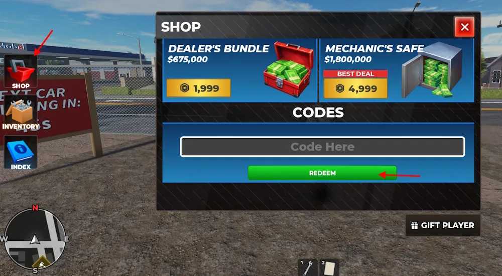 Schermata di riscatto dei codici in Junk Mechanics su Roblox