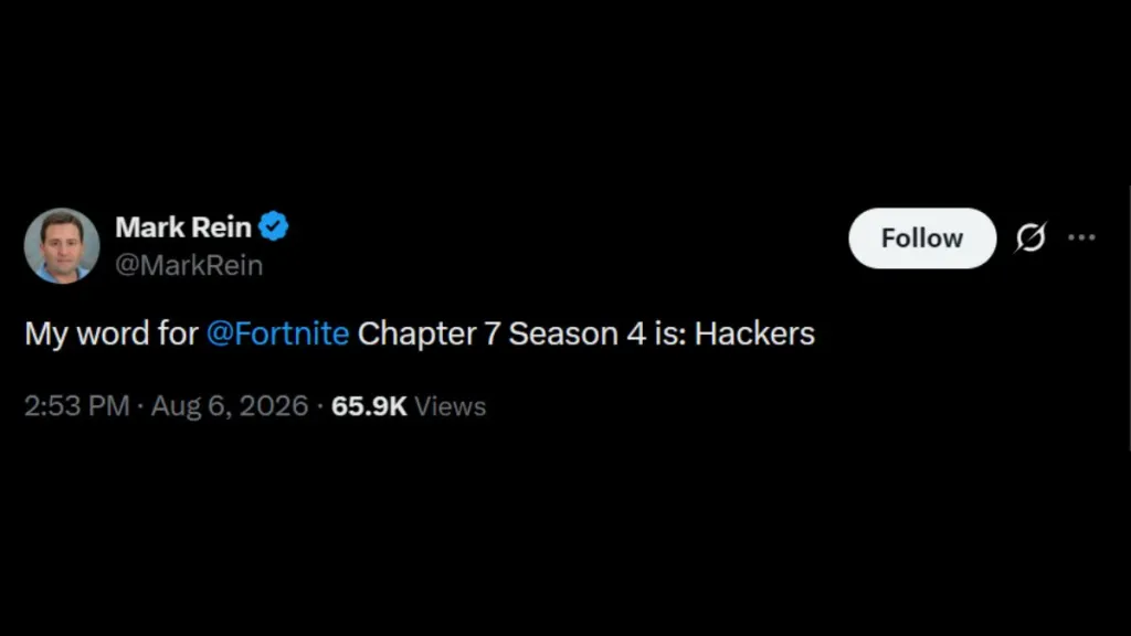 Mark Rein pubblica la parola teaser 'Hackers' per Fortnite Chapter 7 Season 4