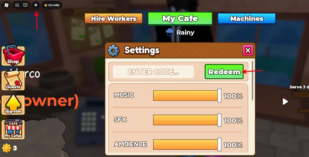 Procedura per riscattare i codici di Own a Cafe su Roblox