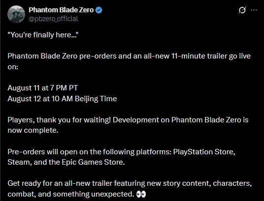 annuncio preordini e trailer di Phantom Blade Zero
