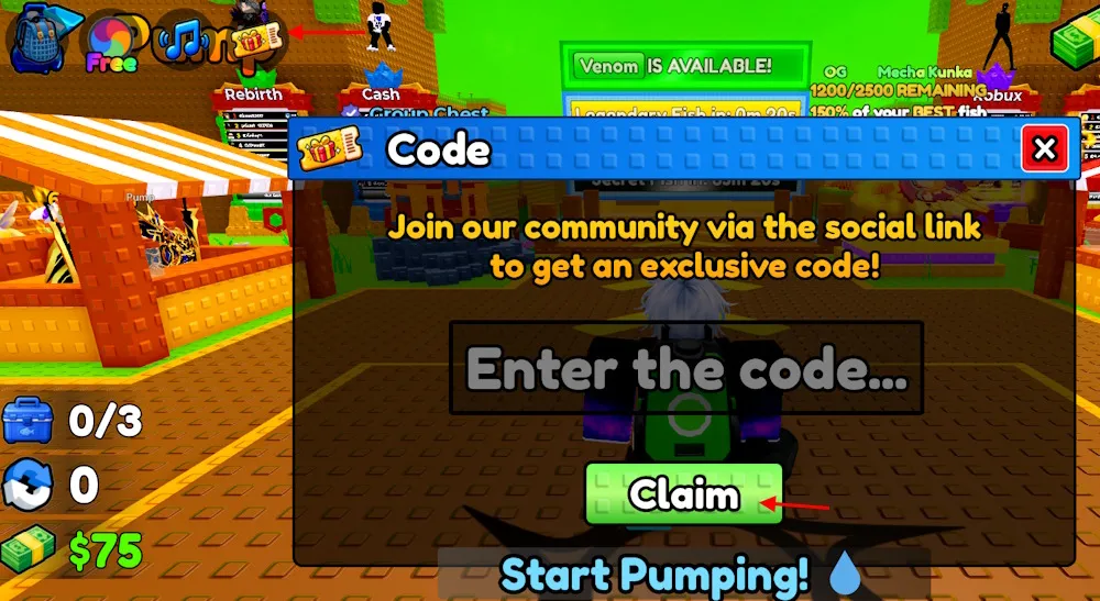 Schermata di riscossione dei codici +1 Drain Water per Click