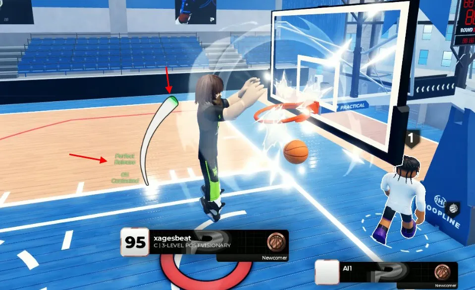 Esecuzione perfetta di un dunk fermo in Practical Basketball