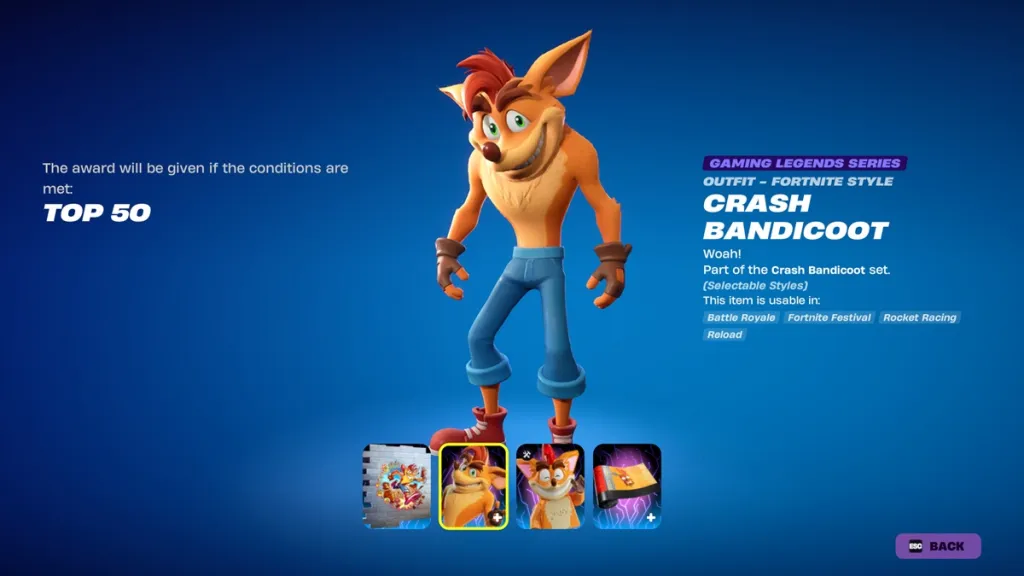 Premi della Crash Bandicoot Cup in Fortnite