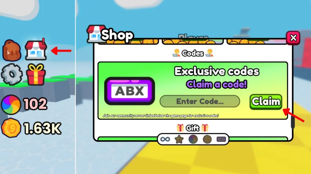Schermata di come riscattare i codici Pop for Free su Roblox