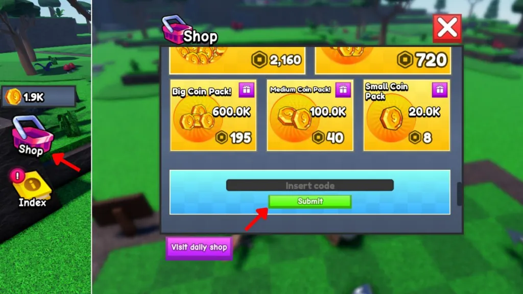 Schermata di riscatto dei codici in Build a Base RNG