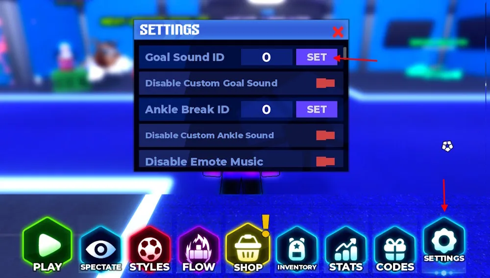 Schermata che mostra come inserire i codici suono in Blue Lock Rivals