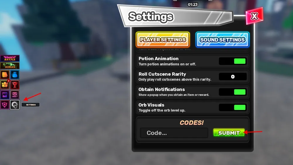 Guida visiva al riscatto dei codici Unscathed su Roblox
