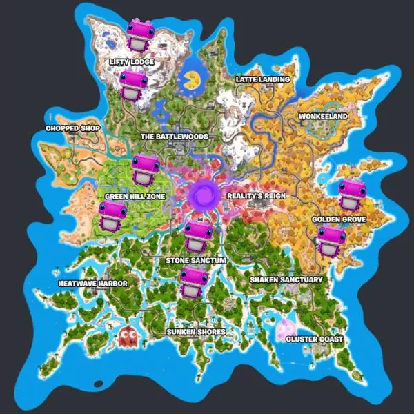 Posizioni del Klombo Sprite sulla mappa di Fortnite