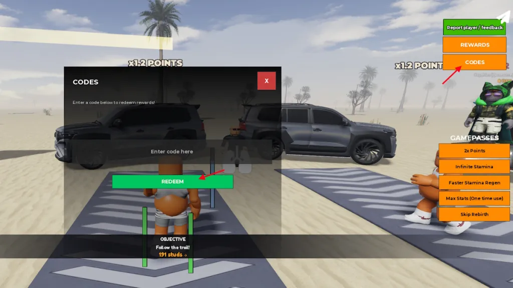 Schermata di inserimento dei codici in Stay Hard Run